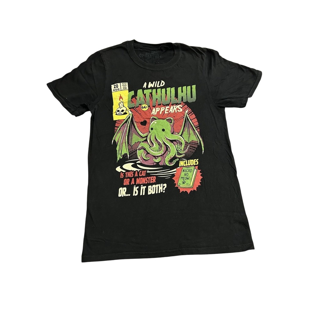 Black Matter Graphic‎ Tee Mens XS Black Excellent A Wild Cathulhu Appears Comic